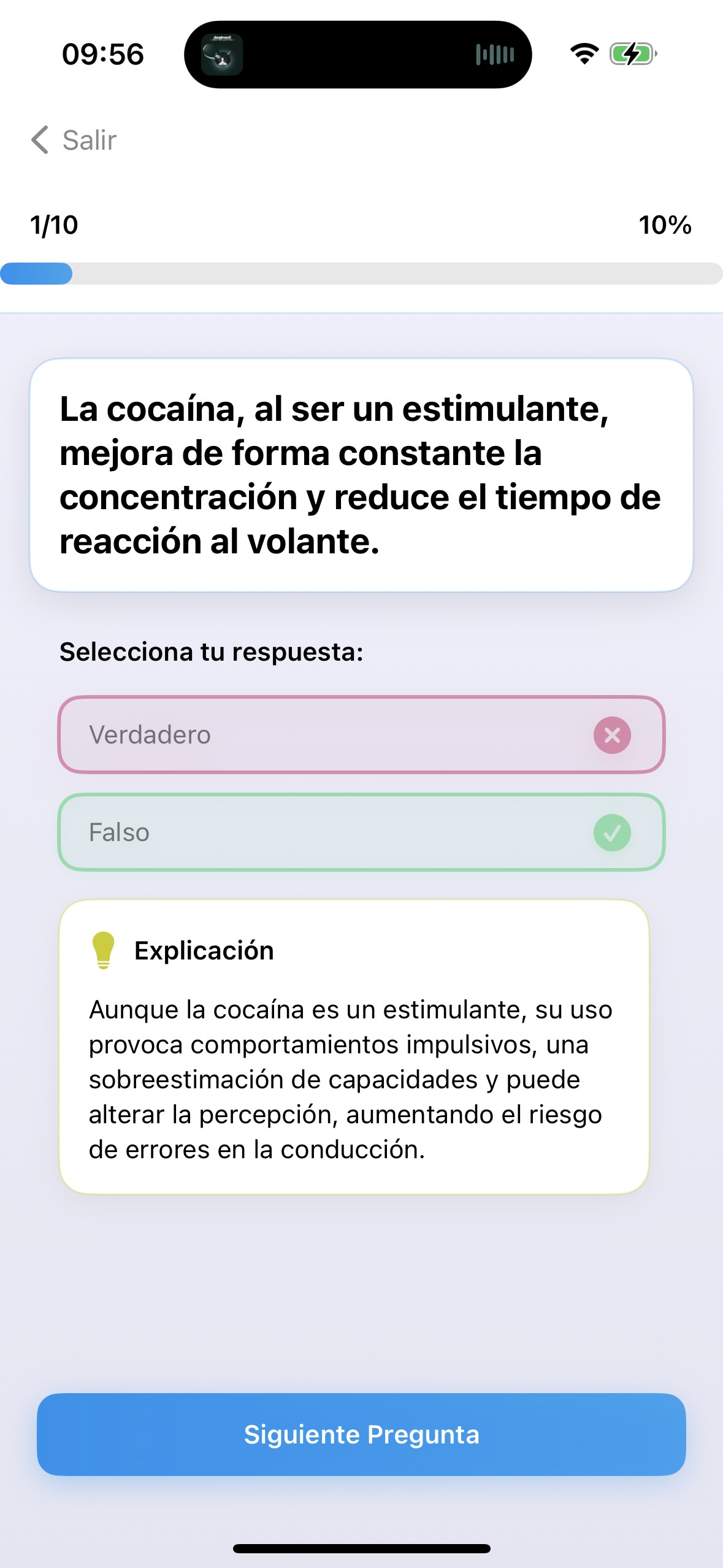 PractiCar App Screenshot - True/False